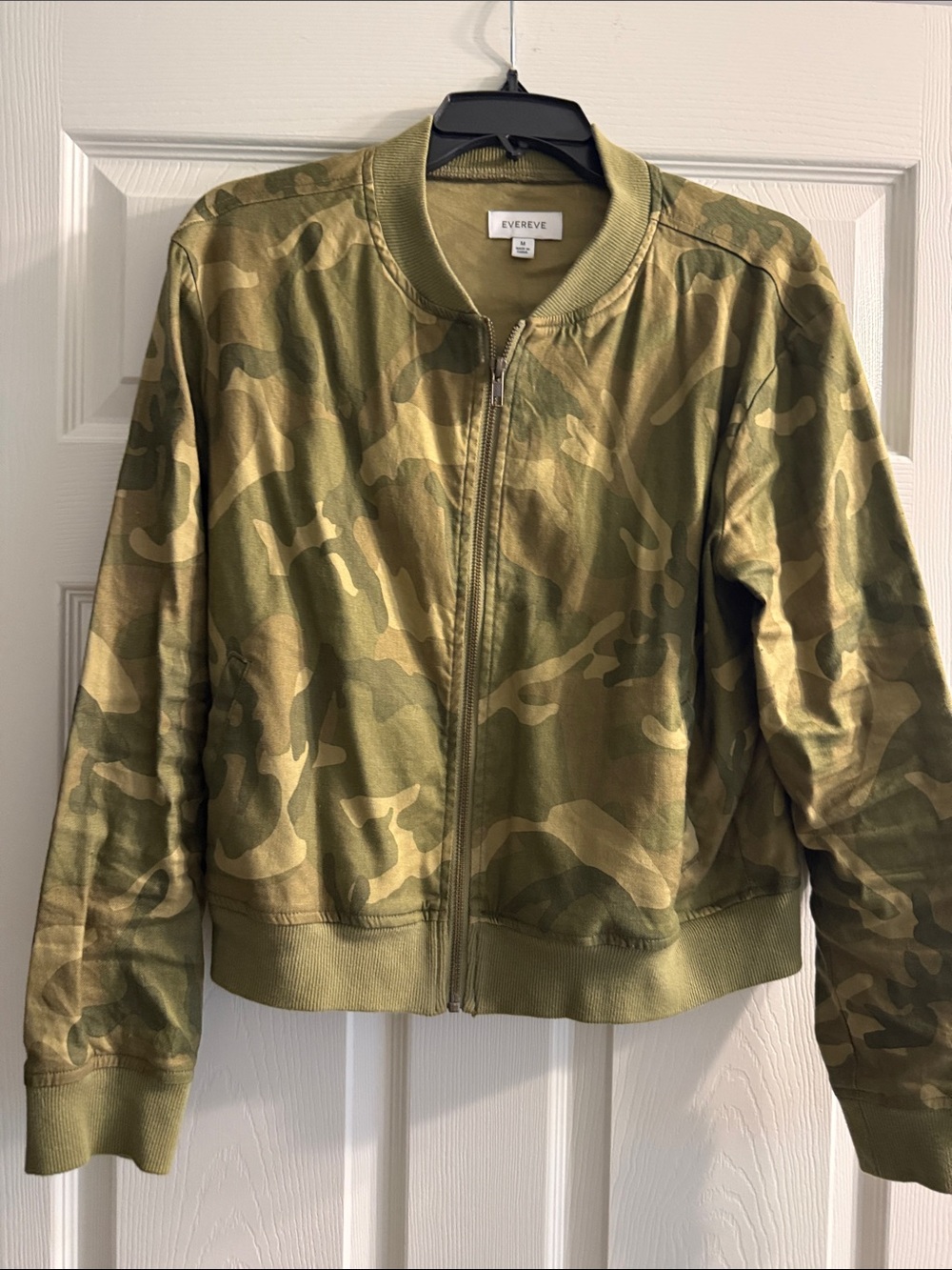Evereve Olive Camo Zip-Front Bomber Jacket